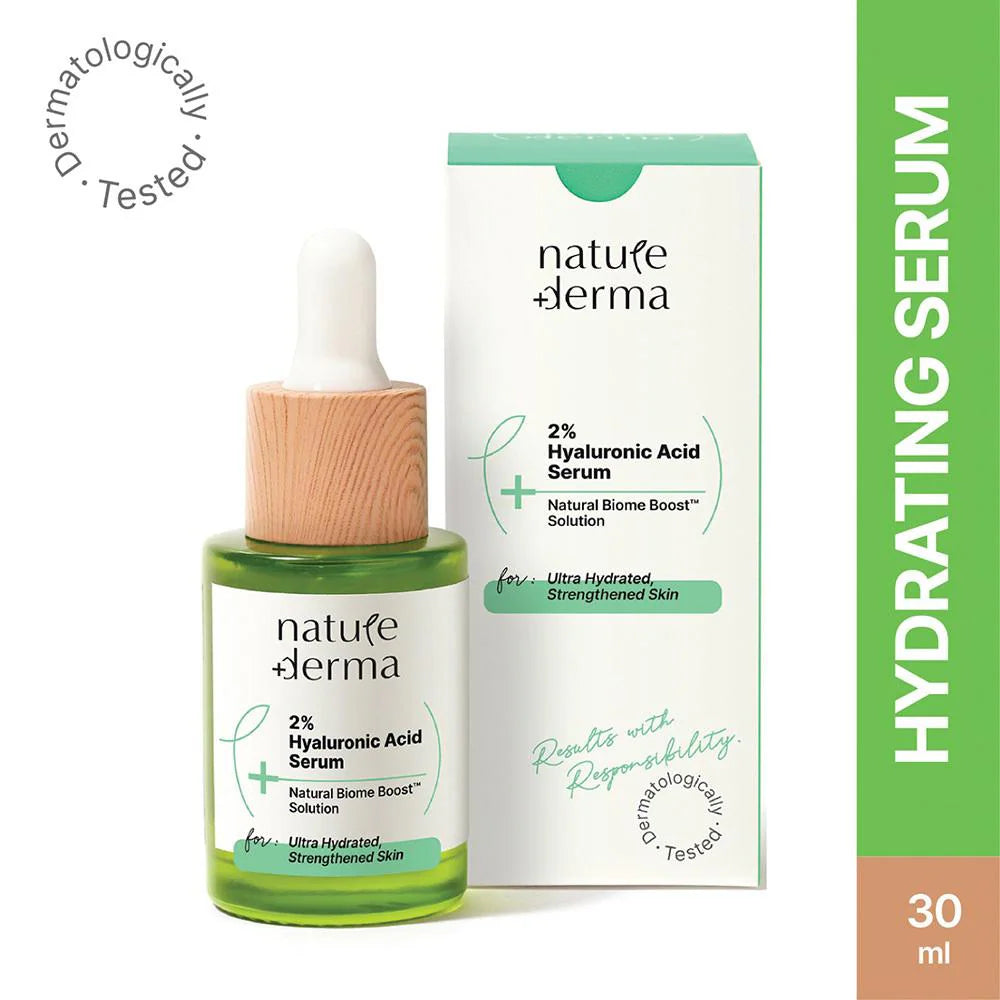 Nature Derma 2% Hyaluronic Acid Serum with Natural Biome-Boost For Ultra Hydration Youthful Smooth & Strenghthened Skin 30ml Dermatologically Tested