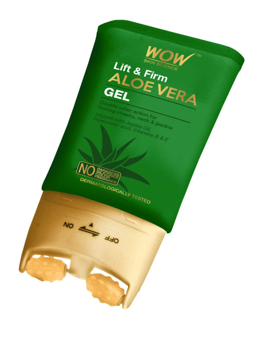 WOW Skin Science Lift & Firm Aloe Vera Gel Infused With Hyaluronic Acid, Vitamin B & E, With Double Roller Massager 120 ml