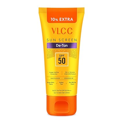 VLCC De-Tan SPF 50 PA+++ Sunscreen Gel Crème - 100g | With Cucumber, Carrot, and Saxifraga Extracts | Enhances Glow, Protects from UVA, UVB Rays, and Help Reduce Dark Patches.