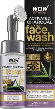 WOW SKIN SCIENCE Foaming Activated Charcoal with Built-In Face Brush for deep cleansing Face Wash  (100+50 ml)