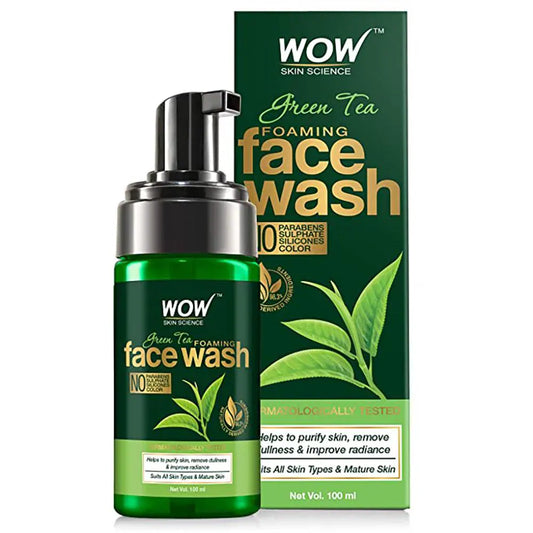 WOW Skin Science Green Tea Foaming Face Wash - With Green Tea & Aloe Vera Extract - For Purifying Skin, Improving Radiance - No Parabens, Sulphate, Silicones & Color - 100+50ml